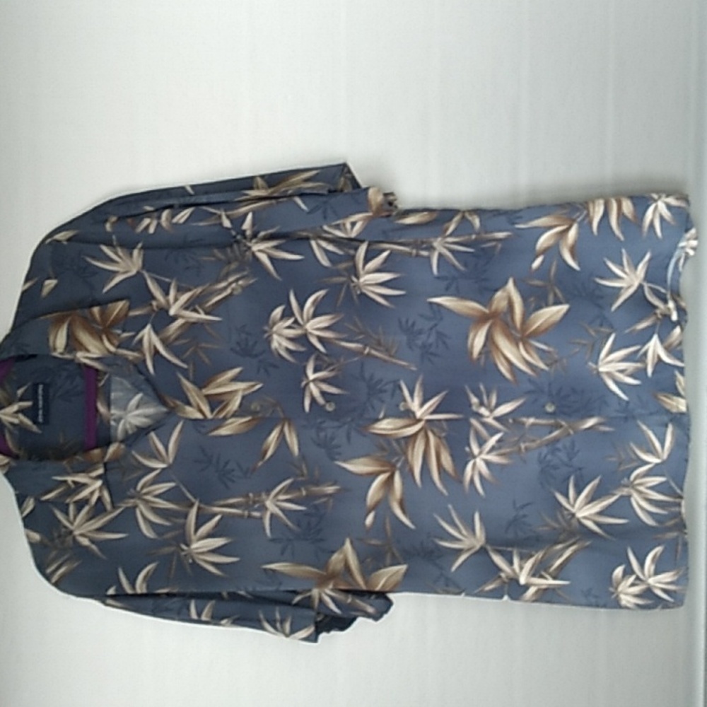 John Ashford Blue Floral Button Down Short sleeve Hawaiian Shirt Size XL